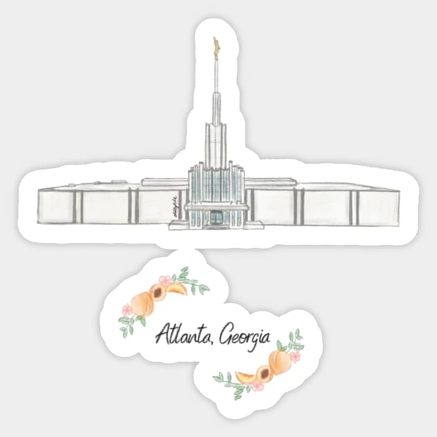 Atlanta Georgia Temple watercolor drawing with peach border Sticker by OddityArts